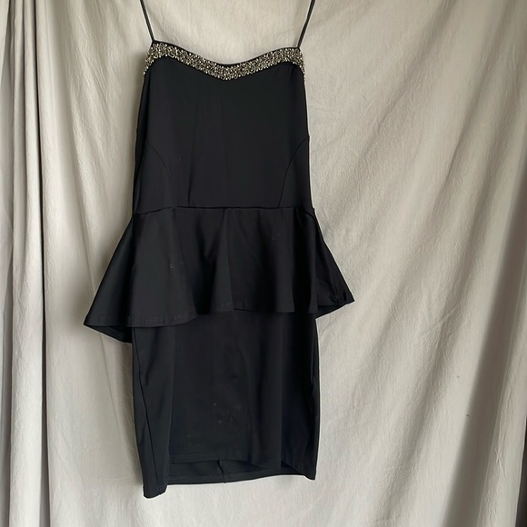 Zara Holiday Black Sweetheart Mini Dress beading detail - Picture 3 of 9